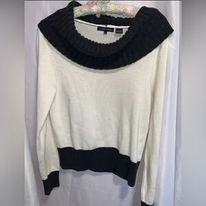 JEANNE PIERRE Sweater Charcoal Gray and Cream Cowl Neck 100% Cotton Women’s M